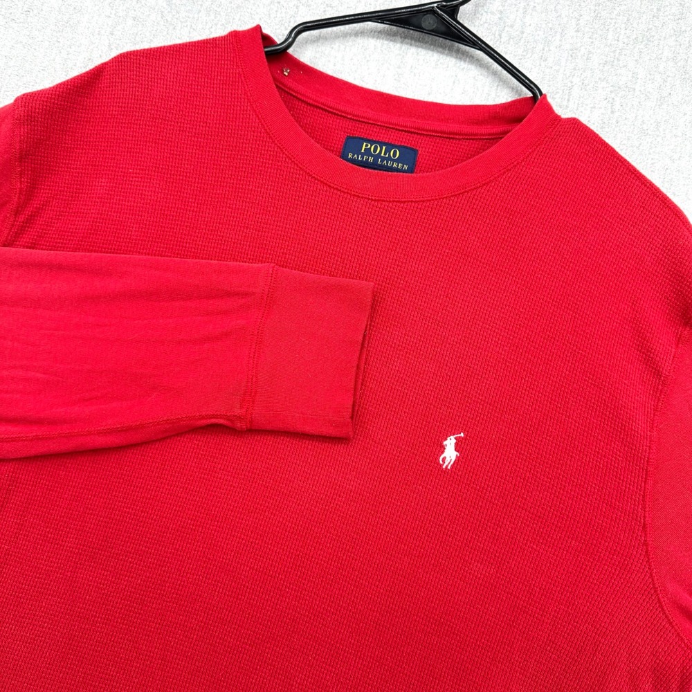 Polo Ralph Lauren Shirt Mens XL Red Thermal Waffle Knit Long Sleeve Tee Pony